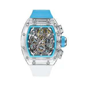 Limitée à 100 montres mécaniques automatiques pour hommes en verre saphir montres mécaniques creuses pour hommes