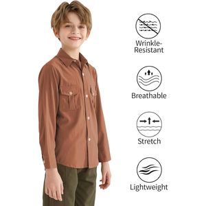 Camisa de Vestir de Manga Larga para Niños, con Botones, Tela Oxford, Bolsillo en el Pecho, Corte Regular - Product Image 5