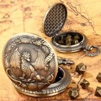 Mini-jeu de dés DND portable, polyèdre, boîte à dés en alliage de zinc en forme de montre de poche avec chaîne pour jeux de rôle DND