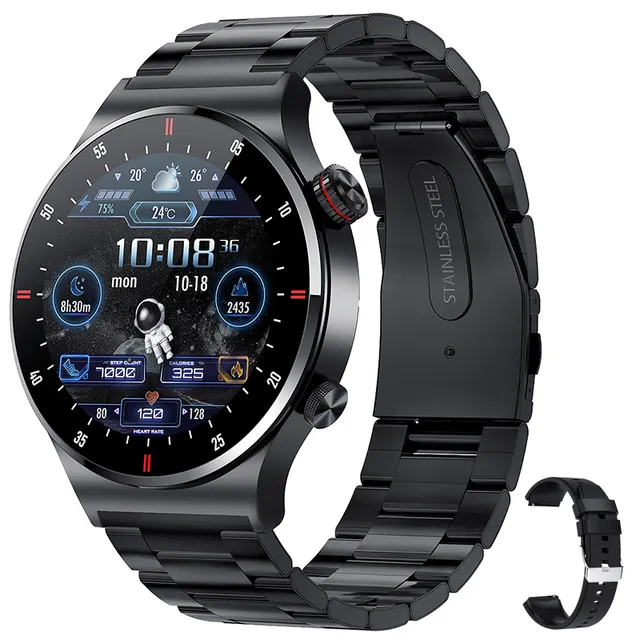 Hete Verkoop Roestvrijstalen Smartwatch Van Shenzhen Fac Nfc Kettinggesprek Fitnessfunctie Berichtmelding Voor Mannen