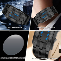 BINBOND Montre électronique à mouvement à quartz étanche en acier inoxydable, design Iron Man à double ligne binaire, pour étudiants et couples, style mode et personnalité