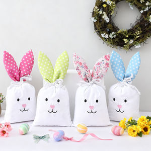 Panier de Pâques personnalisé en gros, décoration de panier de Pâques, sac à cordon de Pâques, sac de lapin de Pâques vierge pour enfants - Product Image 1