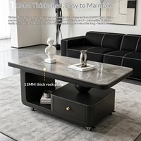Table basse en marbre de style médiéval avec roulettes pivotantes et rangement, chariot compact pour salon, idéal pour les petites maisons, aucun assemblage requis