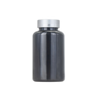 Bouteille d'emballage alimentaire santé 120 cc, design cylindrique noir, bouchon double ligne argenté, idéale pour capsules et poudres, petite taille
