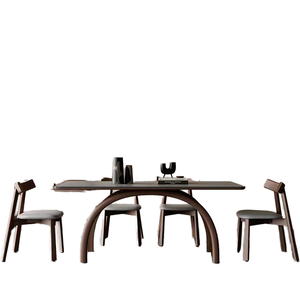 Tavolo da Pranzo in <span class=keywords><strong>Legno</strong></span> Massello con Piano in Pietra, Design Moderno e Minimalista, Colore <span class=keywords><strong>Noce</strong></span>, Grigio Italiano, Rettangolare - Product Image 1