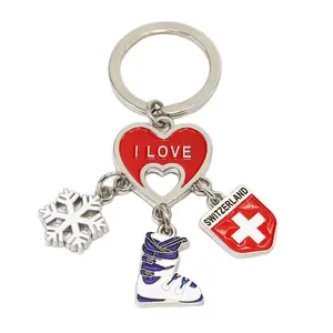 Travelpro Customized Metal alloy Souvenir Keychain with switzerland Design boots snowflakes Charm Keyring for Bag Accessorize