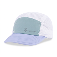 Gorra de campamento personalizada 2026 de 5 paneles con bloques de color pastel, parte trasera de malla transpirable, sombrero para senderismo al aire libre con visera suave, logotipo personalizado de fábrica