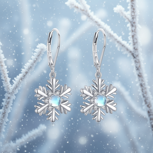 Orecchini Pendenti a Fiocco di Neve in Argento 925 con Cristalli e Strass, Classici da Donna per Uso Quotidiano, Colore Oro Bianco con Montatura a Griffe - Product Image 2