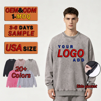 Sweatshirt Crew Neck Vintage Bordir Custom Pria Ukuran Besar Unisex Logo Berkualitas Tinggi Bahan Tebal Acid Wash Streetwear