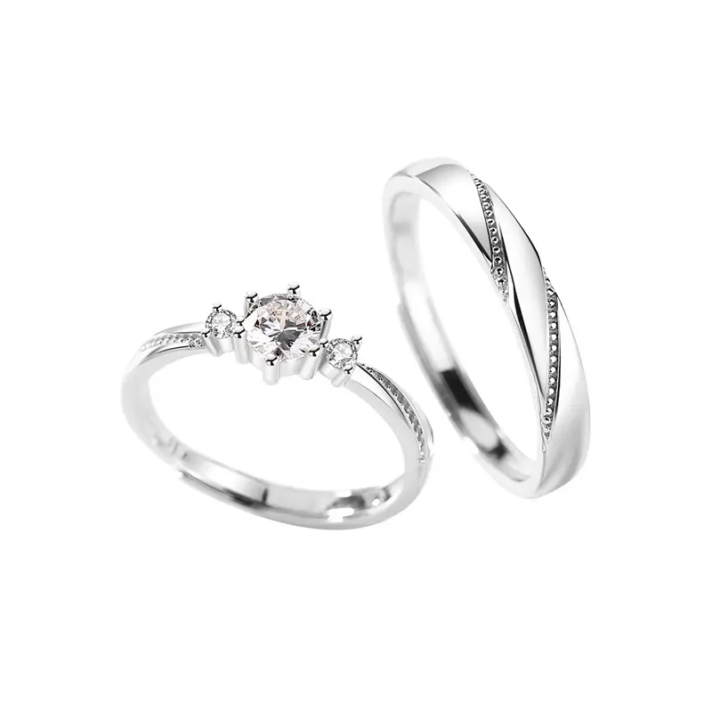 S925 स्टर्लिंग चांदी नई जोड़ी की अंगूठी जोड़ी सरल सिमुलेशन हीरा जोड़ी अंगूठी शादी की सालगिरह वेलेंटाइन दिवस उपहार