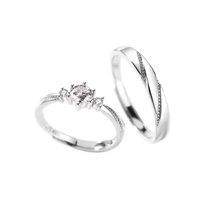 S925 argento Sterling nuova coppia di anelli coppia semplice simulazione diamante coppia anello anniversario di matrimonio regalo di san valentino