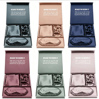 Ensemble de sommeil en satin de soie de luxe avec logo personnalisé, 3 pièces, masque de nuit confortable et doux, taie d'oreiller, chouchou, boîte cadeau de voyage anti-lumière
