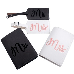 Etiqueta de equipaje para Mr. Y <span class=keywords><strong>Mrs</strong></span>, cubierta de pasaporte bordada para luna de miel, regalo de boda, porta pasaporte, 4 Uds. Por Set - Product Image 1