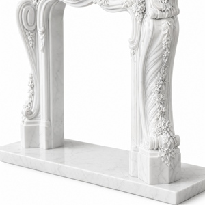 Customized Marble Fireplace Modern Hand Carved Luxury White Jade Marble Fireplace Mantel Marble Fireplace Surround - Product Image 5