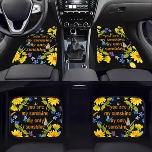 Tikar Mobil Kustom Baru 4 Buah Set Desain Bunga Matahari Cetak 4 Buah Tikar Karet Semua Iklim untuk Mobil SUV Van Truk Anti Slip Hitam