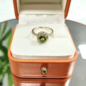 585 Pure Solid Yellow Gold Engagement Wedding Ring with 6.5mm Large Peridot Natural Gemstone Ring