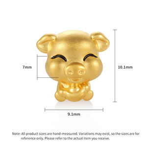 Cochon perlé en or massif 24 carats sculpté en or véritable série zodiaque amulette Bracelet accessoire pour enfants résultats de bijoux et composants - Product Image 3