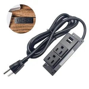 US Furniture Table Power Center Surface Mount 2USB 1Outlet Power Strip