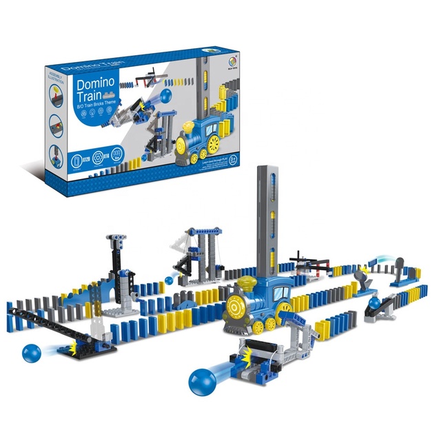 Educational Electric Domino Train Puzzle DIY Scene Toy Marble Run Set Customizable Dominoes Blocks Board Game for Kids Toys Gift