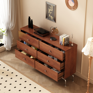 Commode à cinq tiroirs en bois massif de style vintage, armoire de rangement pour chambre à coucher - Product Image 3