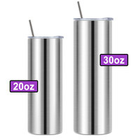 Vasos Térmicos Skinny Rectos de Acero Inoxidable para Sublimación en Blanco de 20oz y 30oz con Pajillas