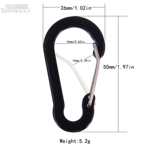 Giá rẻ 5 hình Hợp kim nhôm Keychain khắc logo phẳng dây thép ngoài trời Cắm Trại Đi Bộ Đường Dài Kim Loại Carabiner móc Đen - Product Image 2