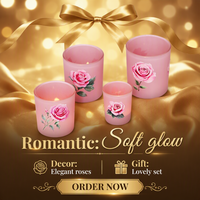 Meilleures ventes : Bougeoirs cylindriques en verre givré à motif de roses roses, accents de décoration pour la maison, pour mariages et fêtes