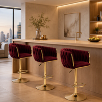 Tabouret de bar ergonomique haut de gamme en velours rouge, pivotant, réglable en hauteur avec vérin à gaz, pour salon, café, restaurant, pub, mobilier