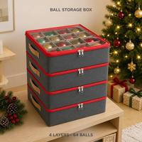 Boîte de rangement pour boules de Noël, 4 étages, capacité de 64 décorations, 16 compartiments chacun, tissu Oxford gris 600D, empilable, fermeture éclair