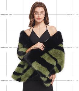 Châle de luxe rayé en fausse fourrure de renard pour femme, élégant manteau cape chaud d'hiver, écharpe respirante et écologique MASDB 140cm - Product Image 5