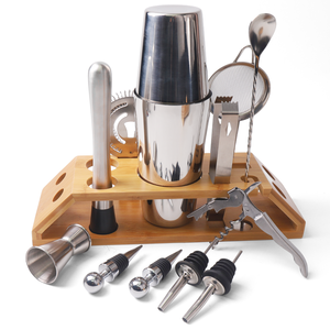 12-Mảnh Thép Không Gỉ Cocktail <span class=keywords><strong>Shaker</strong></span> Set Với Tre Đứng Mixology Bartender Kit Cho Hiệu Quả Uống Pha Trộn - Product Image 1