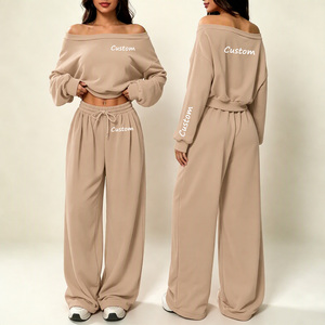 Ensemble de survêtement décontracté 2 pièces rayé à épaules dénudées pour <span class=keywords><strong>femme</strong></span>, style streetwear, coupe ample, double usage, directement de l'usine - Product Image 3