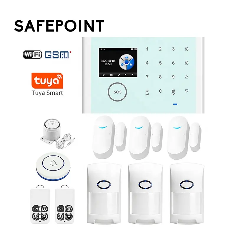 SAFEPOINT HSG003 Tuya Smart WiFi GSM Security Alarm System Panel Built-in Siren with 433 Door Motion Sensor Home Alarm System