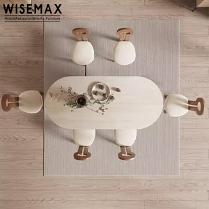 WISEMAX Japandi Furniture <strong>Mesa</strong> De Comedor Dining Room Furniture Solid Wood Travertine Slate Oval Dining <strong>Table</strong> for 8 Seats - Product Image 4