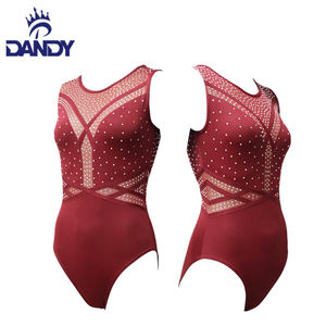 بدلة رقص من النسيج النسائي البسيط بأكمام طويلة للبيع بالجملة، بدلة ضيقة للبنات مرصعة بحجر الراين، بدلة ليثيوم الجمباز الإيقاعية - Product Image 3