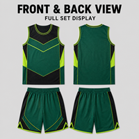 Seragam Basket Pria Model Chevron Hijau Kustom, Set Jersey dan Celana Pendek Bahan Mesh untuk Pertandingan Liga Basket Universitas