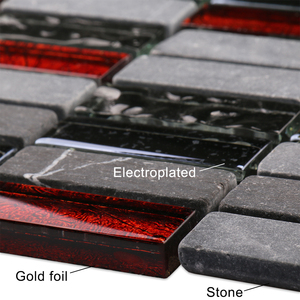 Gạch Ốp Lát Cổ Màu Xám Đá Mozaik Bắn Nền Nhà Bếp Màu Đỏ Và Đen Mạ Điện - Product Image 5