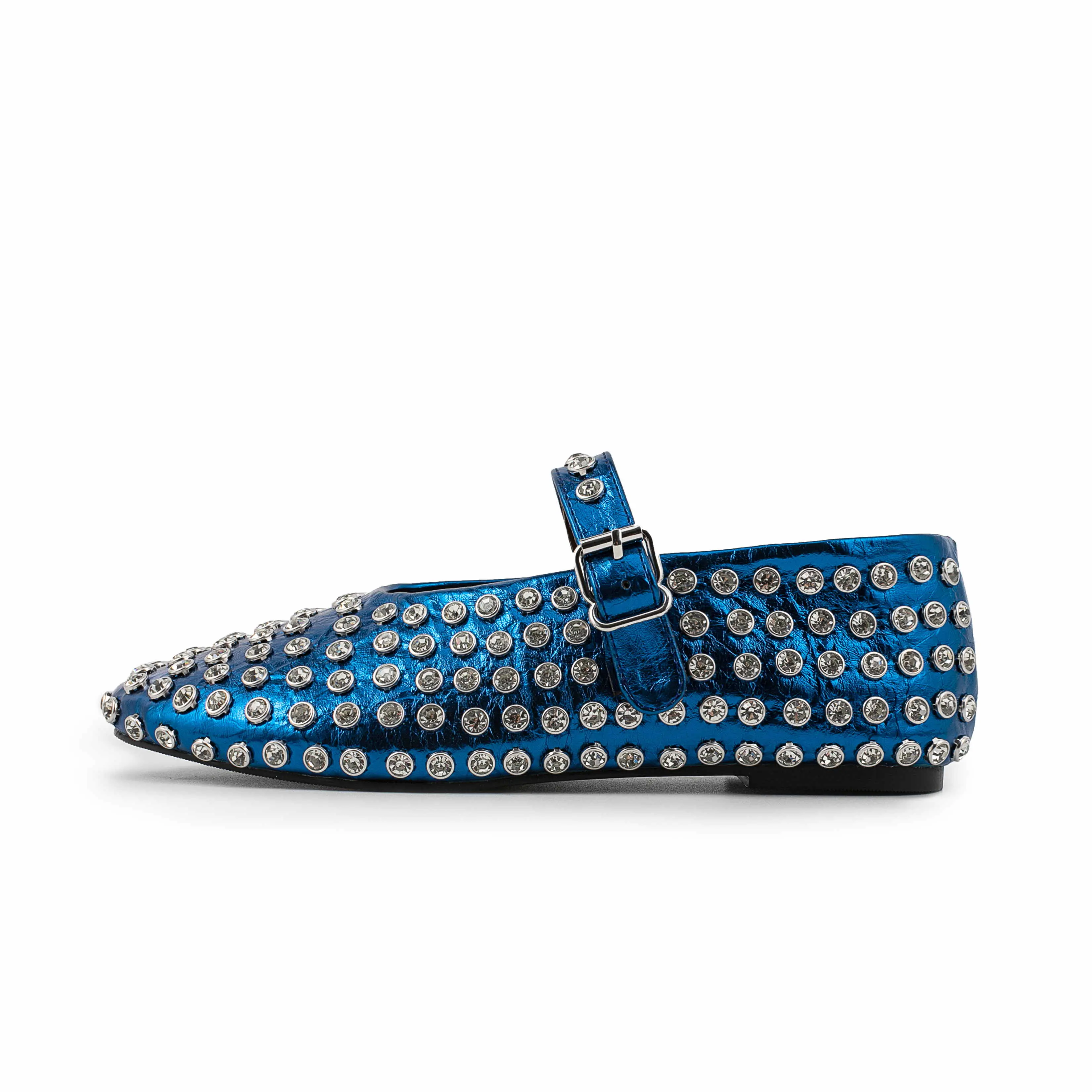 Mocasines de mujer de cristal brillante de lujo cómodos punta redonda moda ciruela metálica Pu señoras Mary Jane Flats