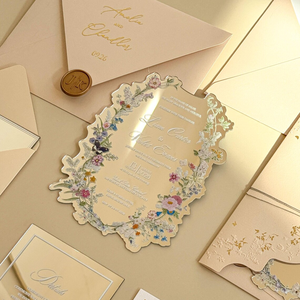 Invitaciones de <span class=keywords><strong>Boda</strong></span> de Acrílico Plateado con Espejo Personalizadas de Lujo, con <span class=keywords><strong>Sobres</strong></span> Florales con Detalles en Dorado y Tarjeta RSVP con Código QR - Product Image 2