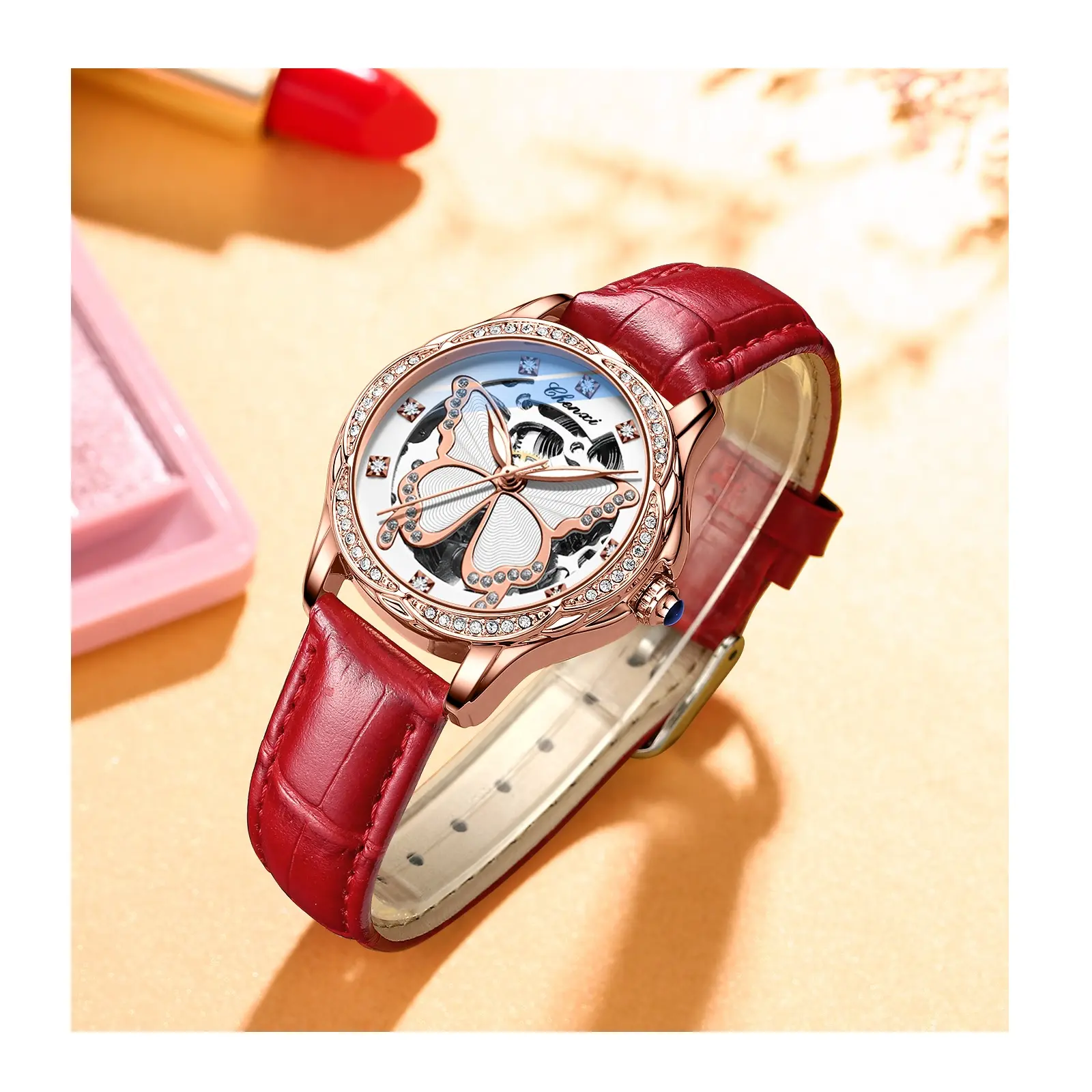 Top Marke CHENXI Damen Automatik Mechanische Uhr Luxus Wasserdichte Armbanduhren Damen Skelett Schmetterling Tourbillon Uhr