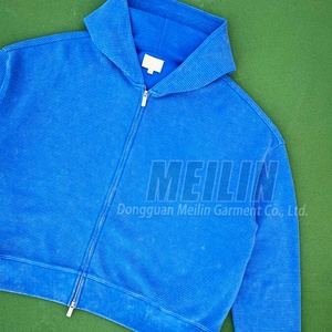 Custom Heavyweight High Quality Waffle Fabric Cotton Insulated Long Sleeve Knit <b>Zip</b> <b>up</b> <b>Jackets</b> Hoodies Acid Wash Waffle Hoodie - Product Image 1