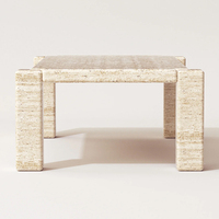 Table à manger en marbre Dream Home, plateau rectangulaire linéaire, pieds carrés, beige travertin, mobilier de salle à manger