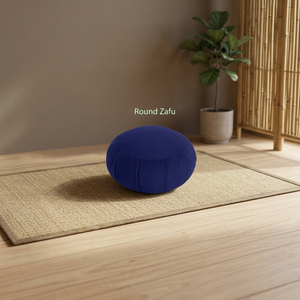 Cojín redondo Zafu de meditación de Yoga de algodón orgánico ecológico con pliegues y relleno de trigo disponible - Product Image 3
