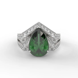 Imperial Vector Chevron <b>Statement</b> <b>Ring</b> in 925 Sterling Silver with 18K White Gold Plating and Pear Shaped Centre Stone - Product Image 4
