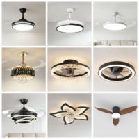 Ventilateur de plafond LED moderne à 5 anneaux circulaires avec lumière, variateur d'intensité, silencieux, pour salon, chambre à coucher, salle à manger