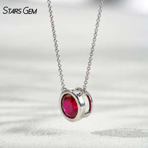 StarsGem Bijoux Fins Collier Pendentif en Or Massif 10K avec Émeraude Colombienne Synthétique Ronde Taille Brillant Sertie en Bezel - Product Image 4