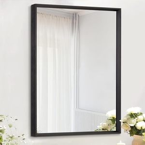 Specchio da Parete Moderno Rettangolare con Cornice in Lega di Alluminio, Vetro HD Illuminato, Nero, Piccolo, per Ingresso, Camera da Letto, Soggiorno - Product Image 1