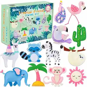 Coola Sewing Kit Arts and Crafts Set for Kids DIY Activity Kits Gifts Fun and Educational Toys Pre Punched 12 Tropical Animals