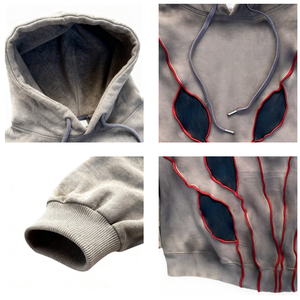 TKAN265D personalizado bordado impreso patrón nueva moda hombres Vintage ácido lavado gota hombro desgastado Sudadera con capucha - Product Image 3