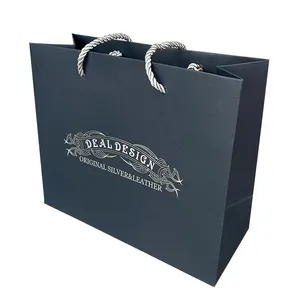 Luxury Gift Bags Sacola De Papel Custom Logo Dark Blue Flower Bolsa Saco Cardboard Retail Paper Bag